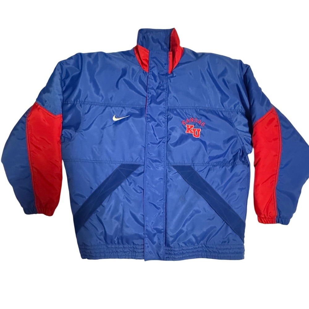 Vintage Nike Team Sports Kansas Jayhawks PufferJacket BlueRed Men Large KU Large